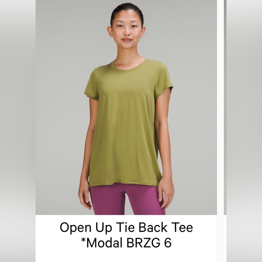 Lululemon Open Up Tie Back Tee *Modal Green Short Sleeve Tee